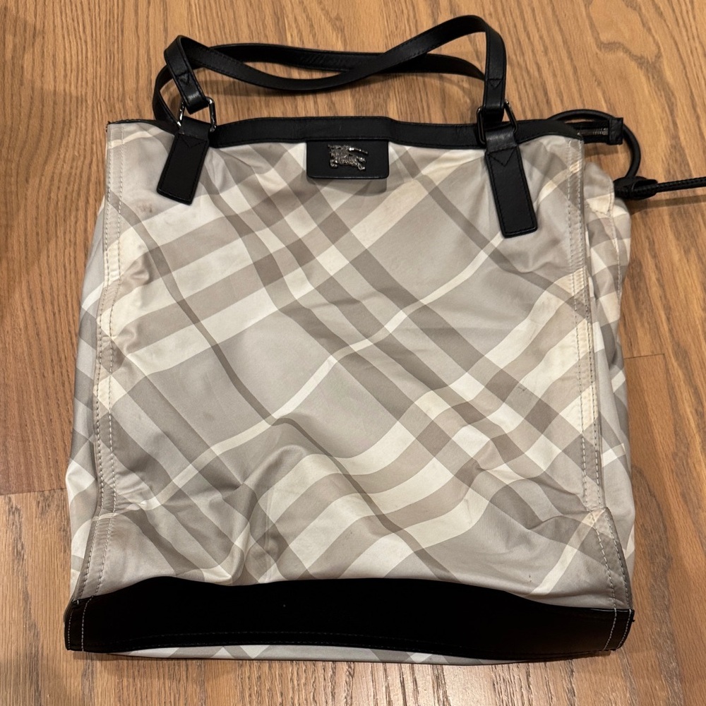 Burberry Beige and Black Plaid Tote